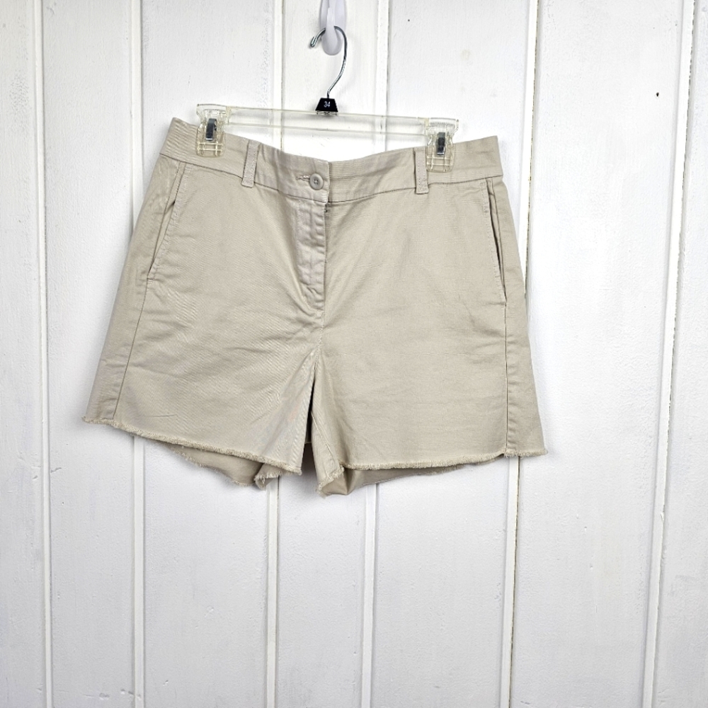 J. Crew Khaki High Rise Stretch Chino 4" Raw Hem Shorts Size 8